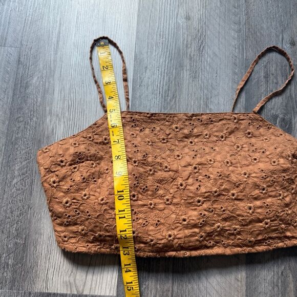 American Eagle Chestnut Eyelet Crop Top Smocked Large Festival Summer - Picture 7 of 7